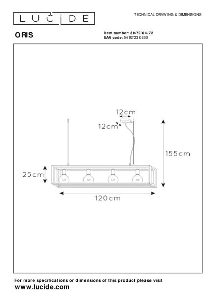 Lucide ORIS - Suspension - 4xE27 - Naturel - TECHNISCH